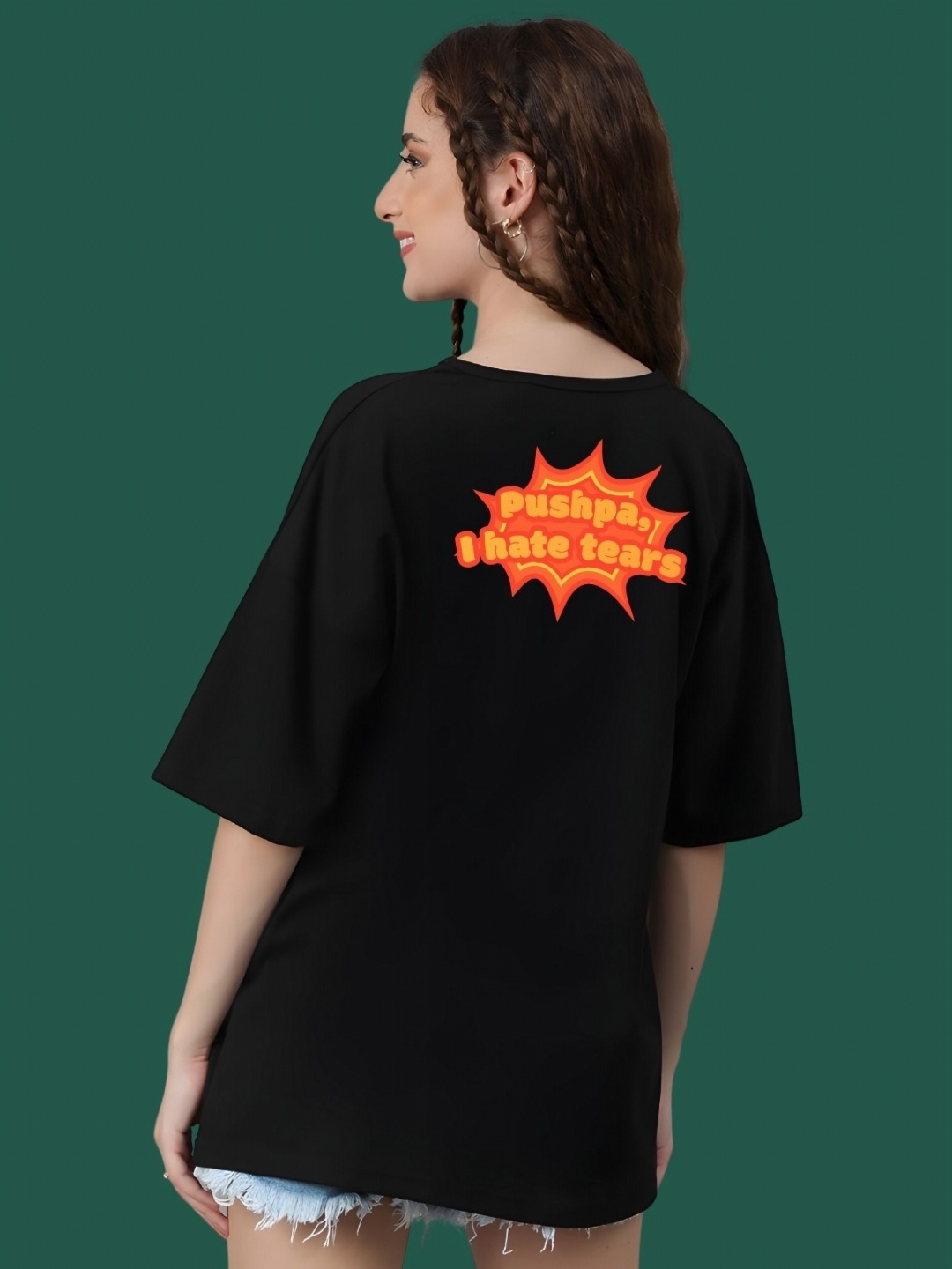 

DressBerry Women Typography Printed Round Neck Cotton Oversized T-shirt, Black