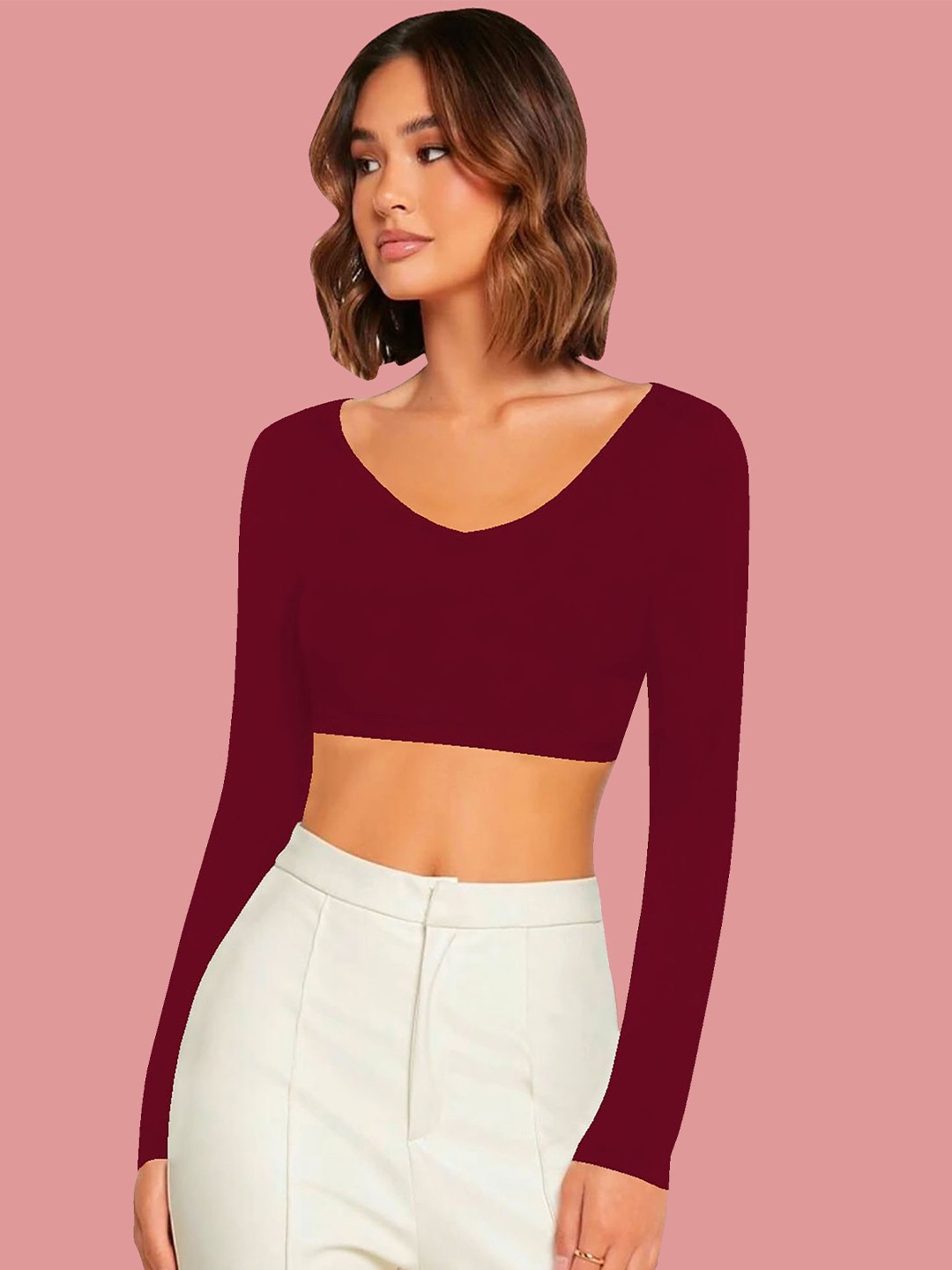 

Dream Beauty Fashion Women Solid V-Neck Top, Maroon