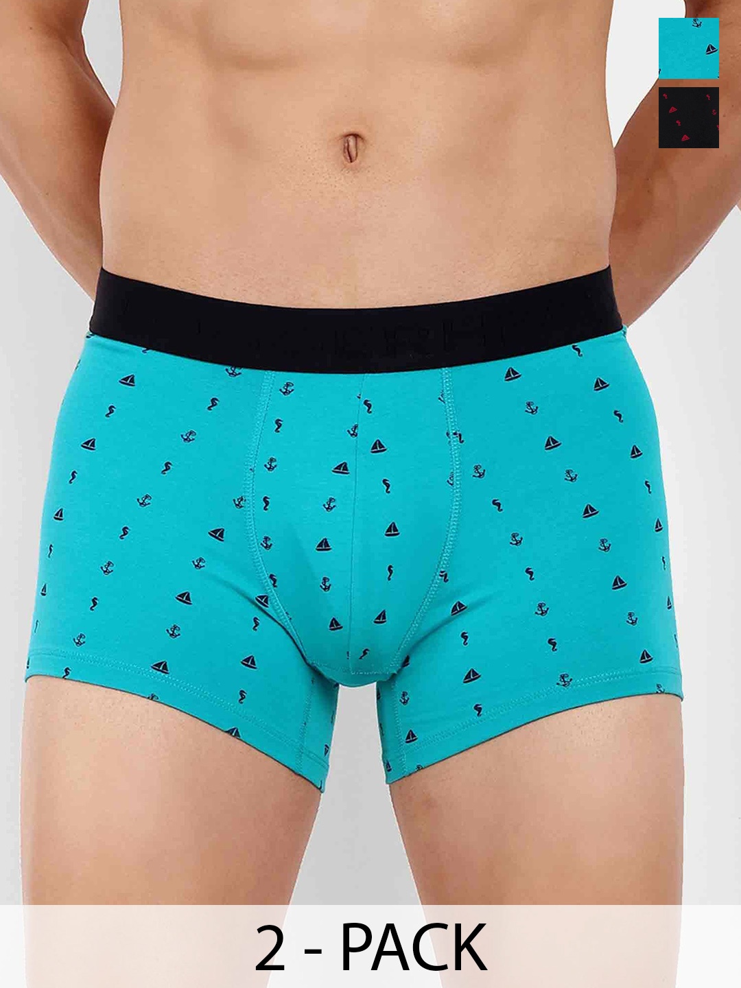 

LOGGERHEAD Pack Of 2 Printed Mid Rise Trunks - LHPT008-AQUA-BLACK-AQUA-BLACK, Blue