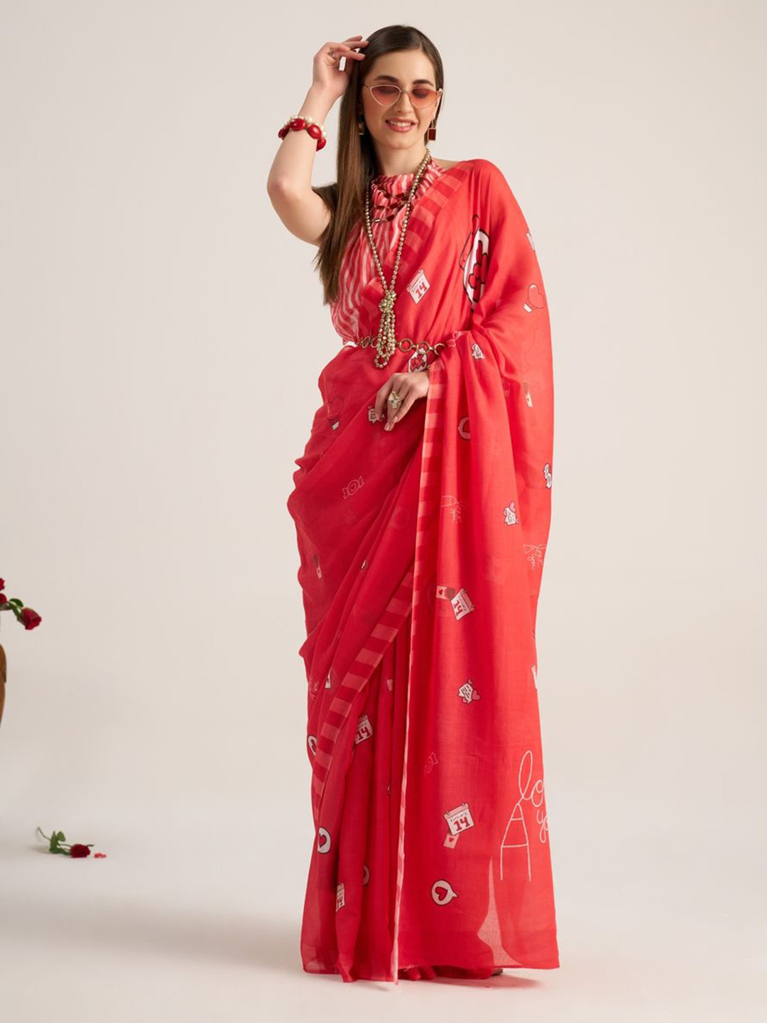 

Suha Pure Cotton Ready to Wear Saree, Red