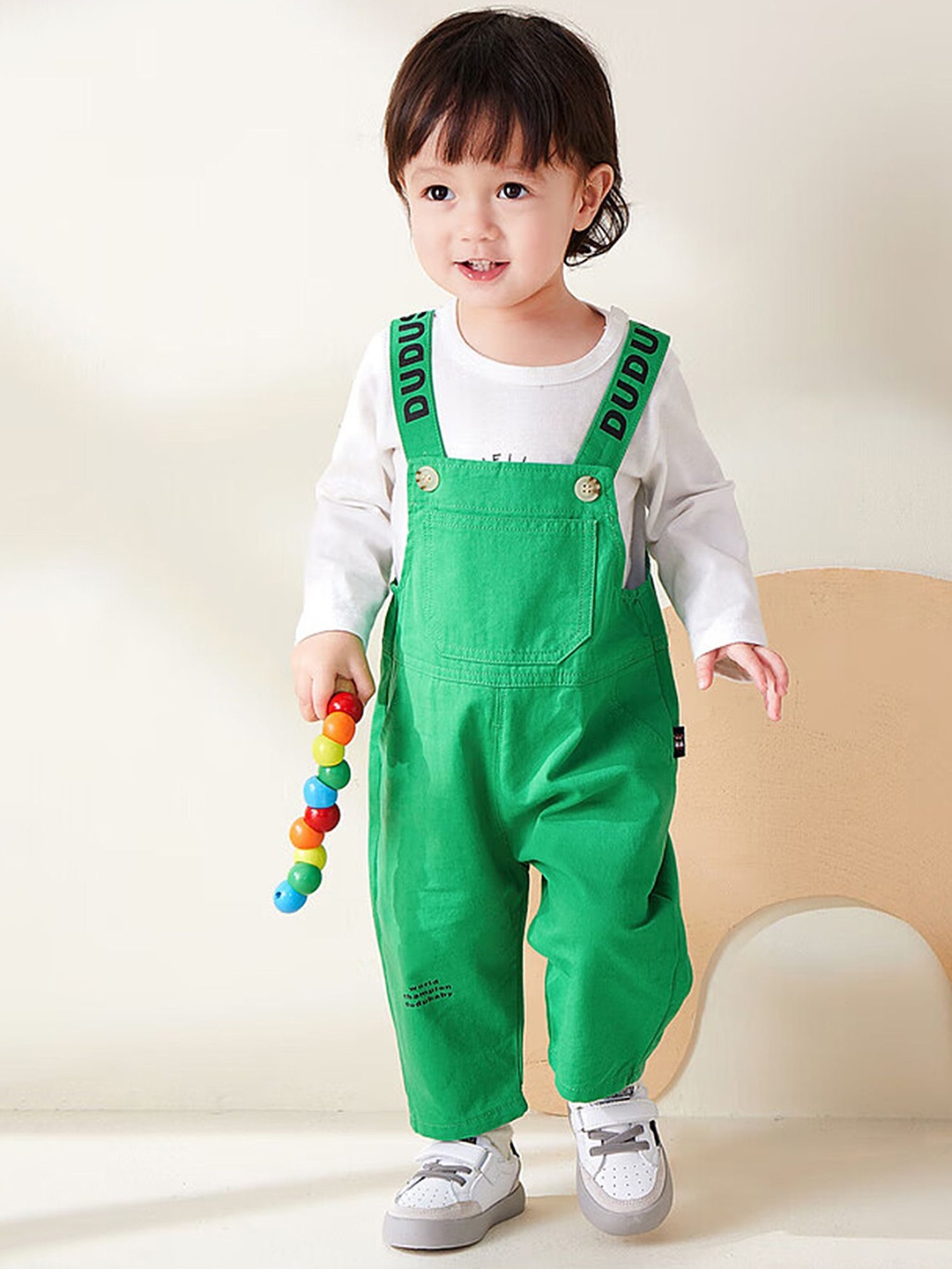 

LULU & SKY Boys Printed Cotton Dungaree With T-Shirt, Green