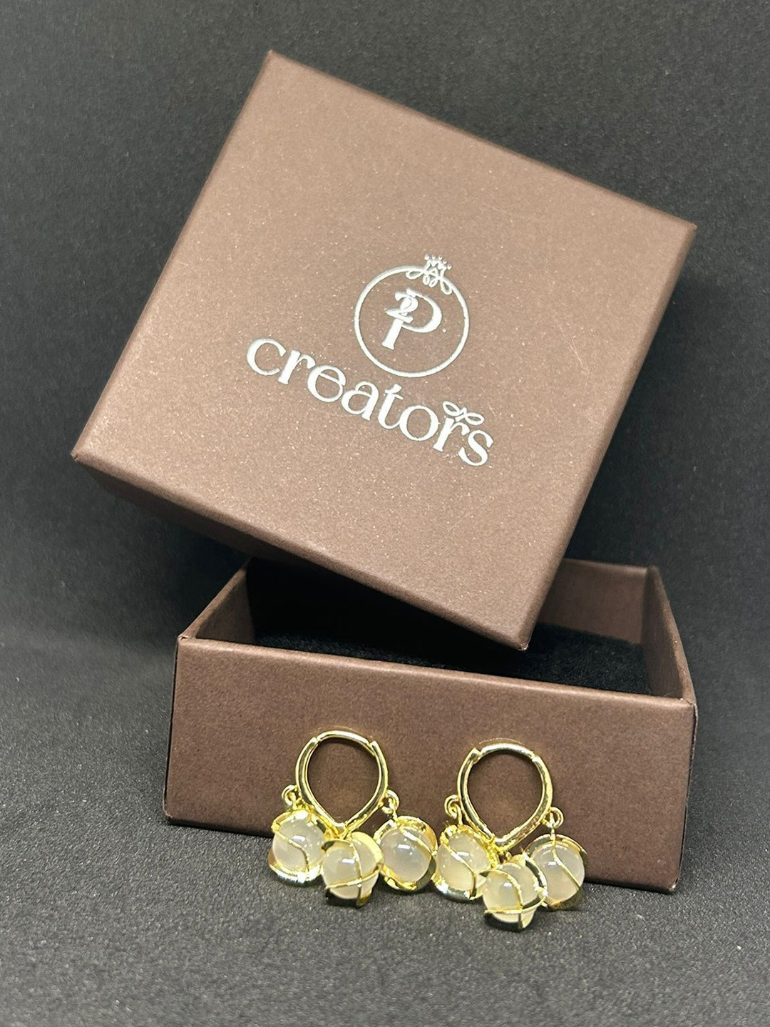 

Celestique Opal Studded Contemporary Korean Hoop Earrings, Gold