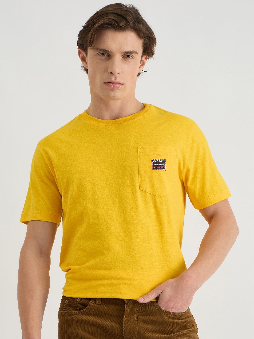 

GANT Men Solid Round Neck Cotton T-shirt, Yellow