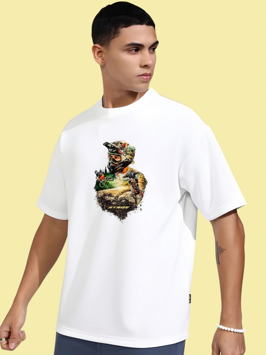 

THE BEETEL HOUSE Men Drop-Shoulder Sleeves T-shirt, White
