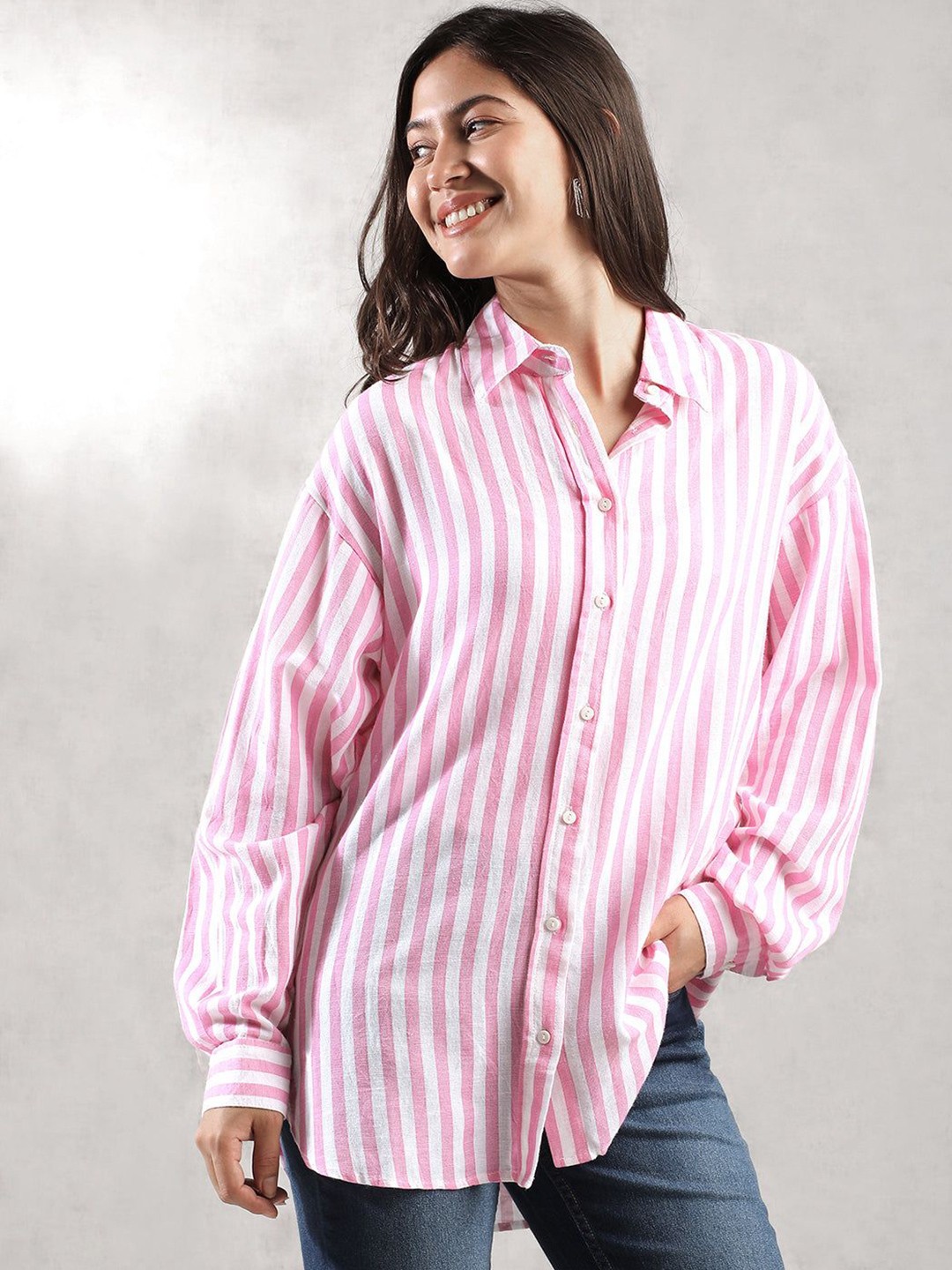 

Moda Rapido Women Classic Opaque Printed Casual Shirt, Pink