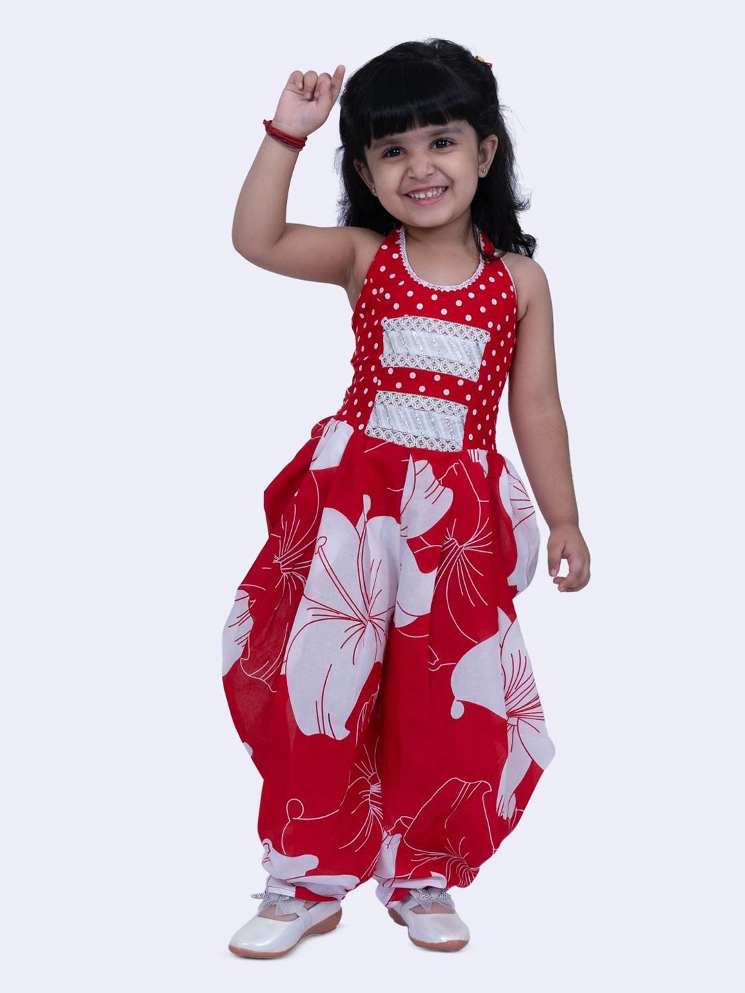 

Twisha Girls Printed Cotton Basic Jumpsuit, Red