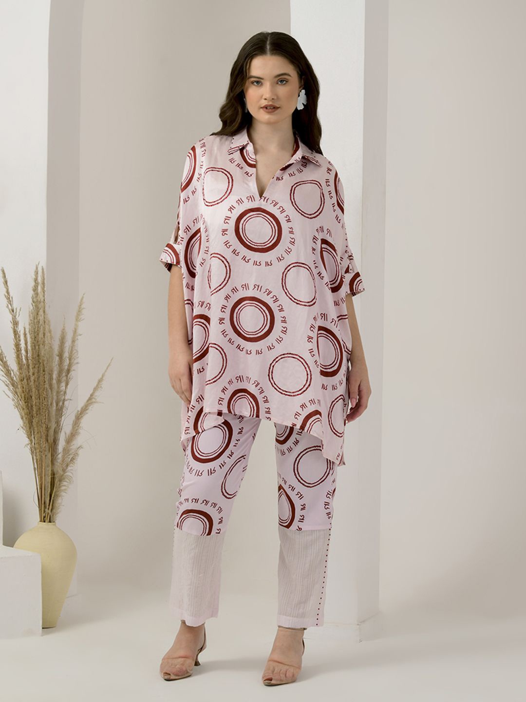 

First Resort by Ramola Bachchan Print Linen Kaftan Top, Pink