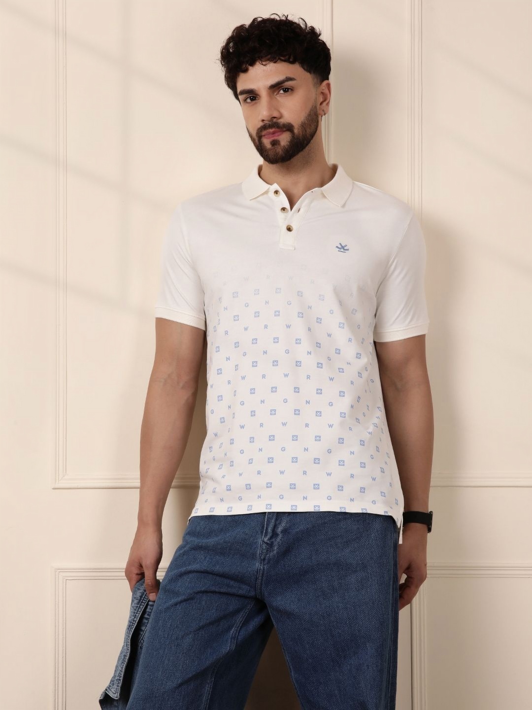 

WROGN Men Typography Printed Polo Collar Cotton Slim Fit T-shirt, Off white