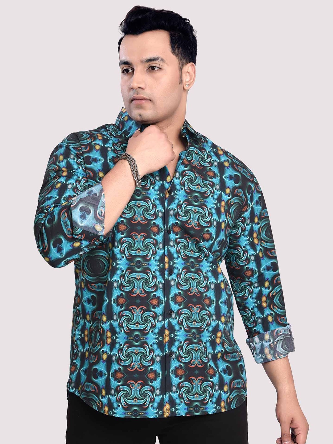 

Guniaa Men Plus Size Classic Fit Spread Collar Abstract Printed Cotton Casual Shirt, Blue