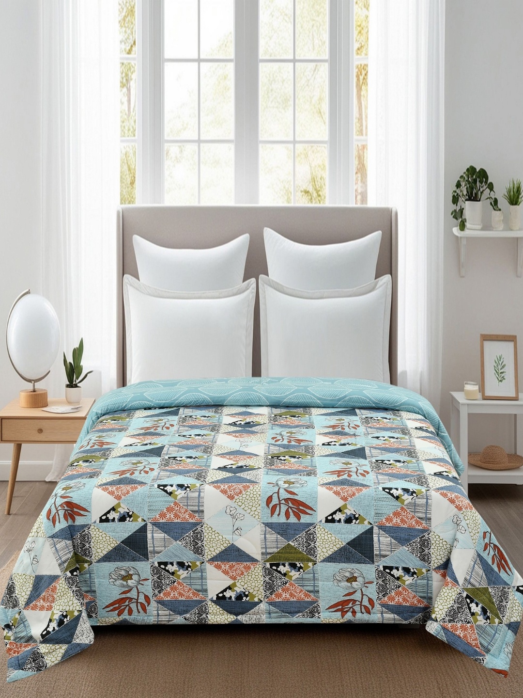 

THE little BIG STORE Blue Floral Printed Cotton 500 GSM AC Room Double Bed Comforter