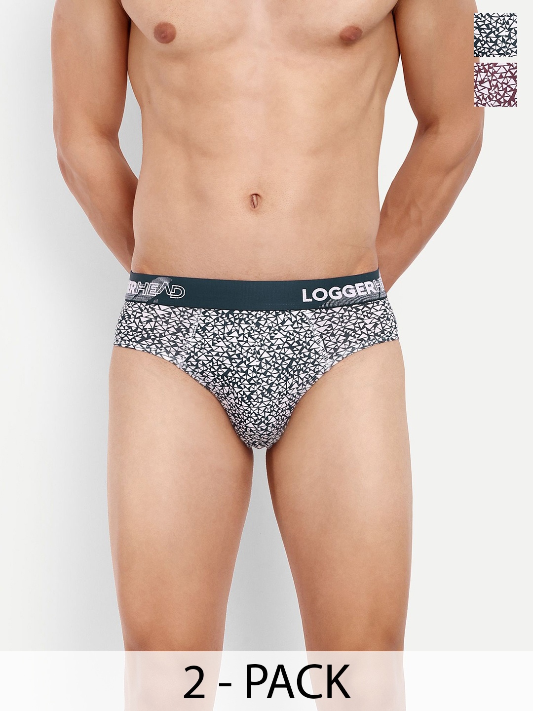 

LOGGERHEAD Pack Of 2 Printed Cotton Hipster Briefs LHPB006-Navy-Wine, Navy blue