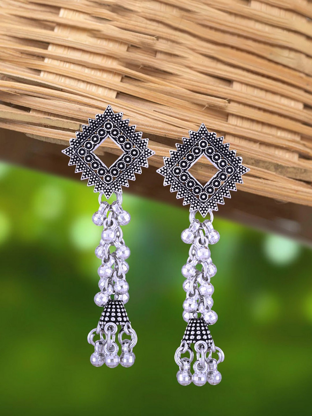 

Anouk Rhodium-Plated Geometric Shaped Oxidised Drop Earrings, Silver