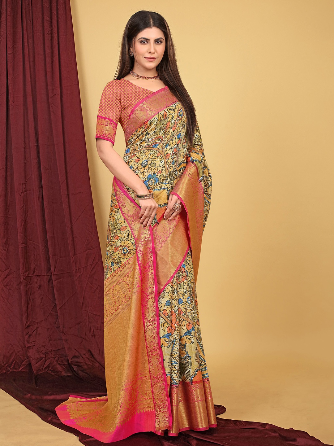 

Kandora Woven Design Zari Pure Silk Paithani Saree, Mustard