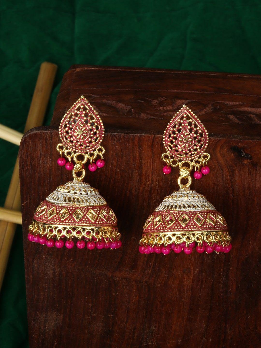 

Anouk Gold Plated Stone Studded & Beaded Dome Shaped Jhumkas