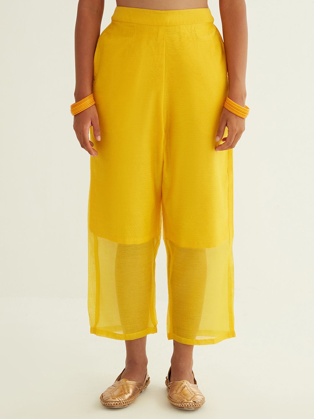 

Abhishti Women Semi-Sheer Straight Pants Trousers, Yellow