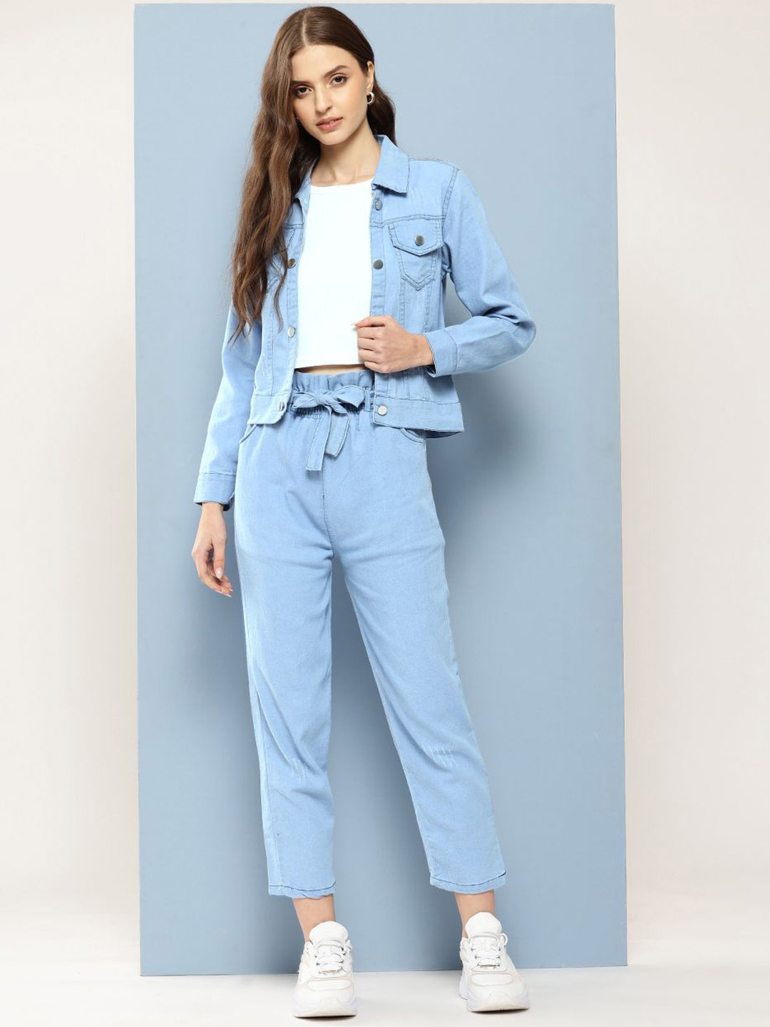 

CORSICA Round Neck Pure Cotton Top & Trousers With Jacket, Blue