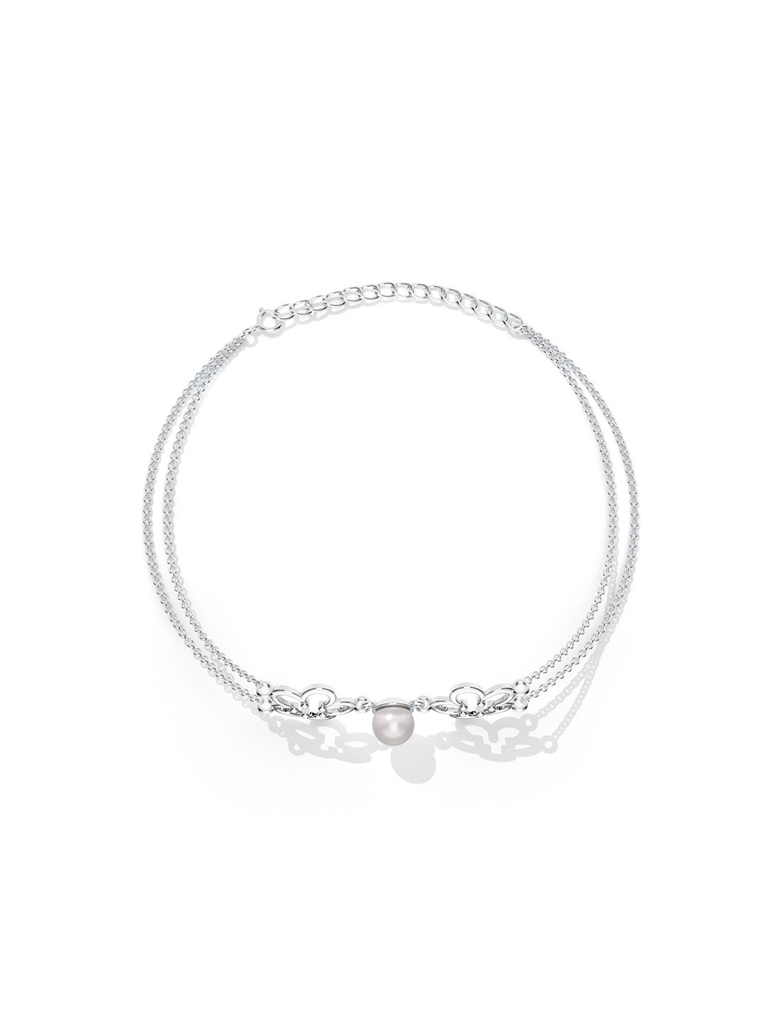 

Kicky And Perky Sterling Silver Rhodium-Plated Pearls Studded Dual Floral Shaped Anklet