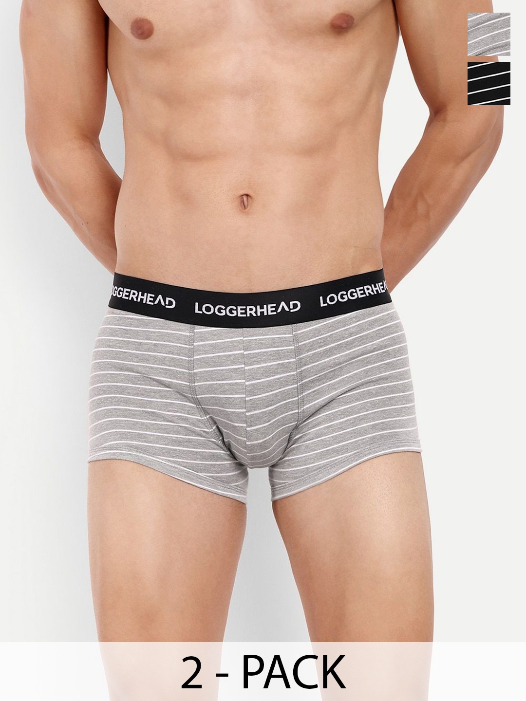 

LOGGERHEAD Pack Of 2 Striped Mid Rise Trunks - LHYT011-BLACK-GREY-BLACK-GREY