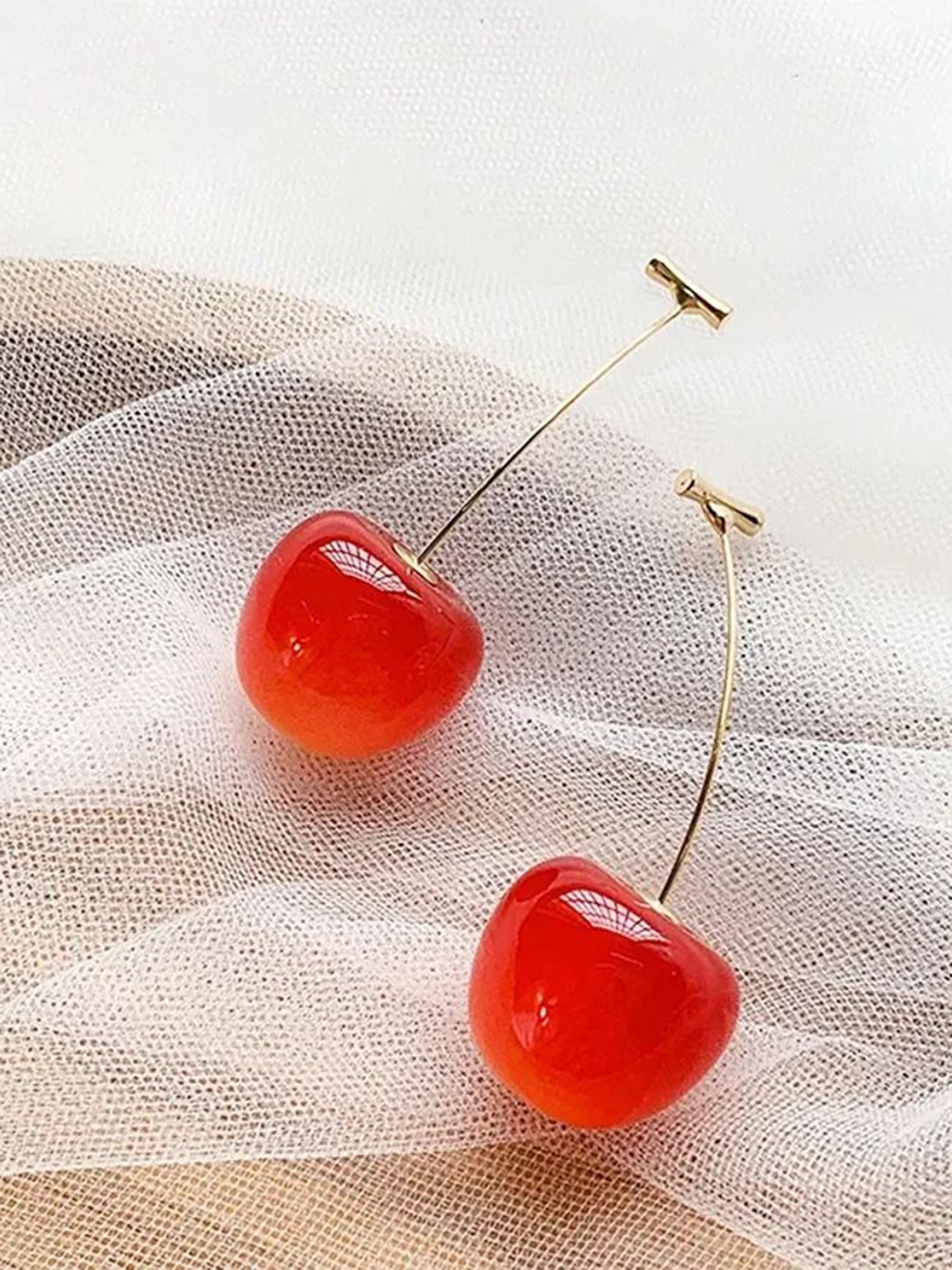 

Celestique Contemporary Shaped Korean Cherry Drop Earrings, Red