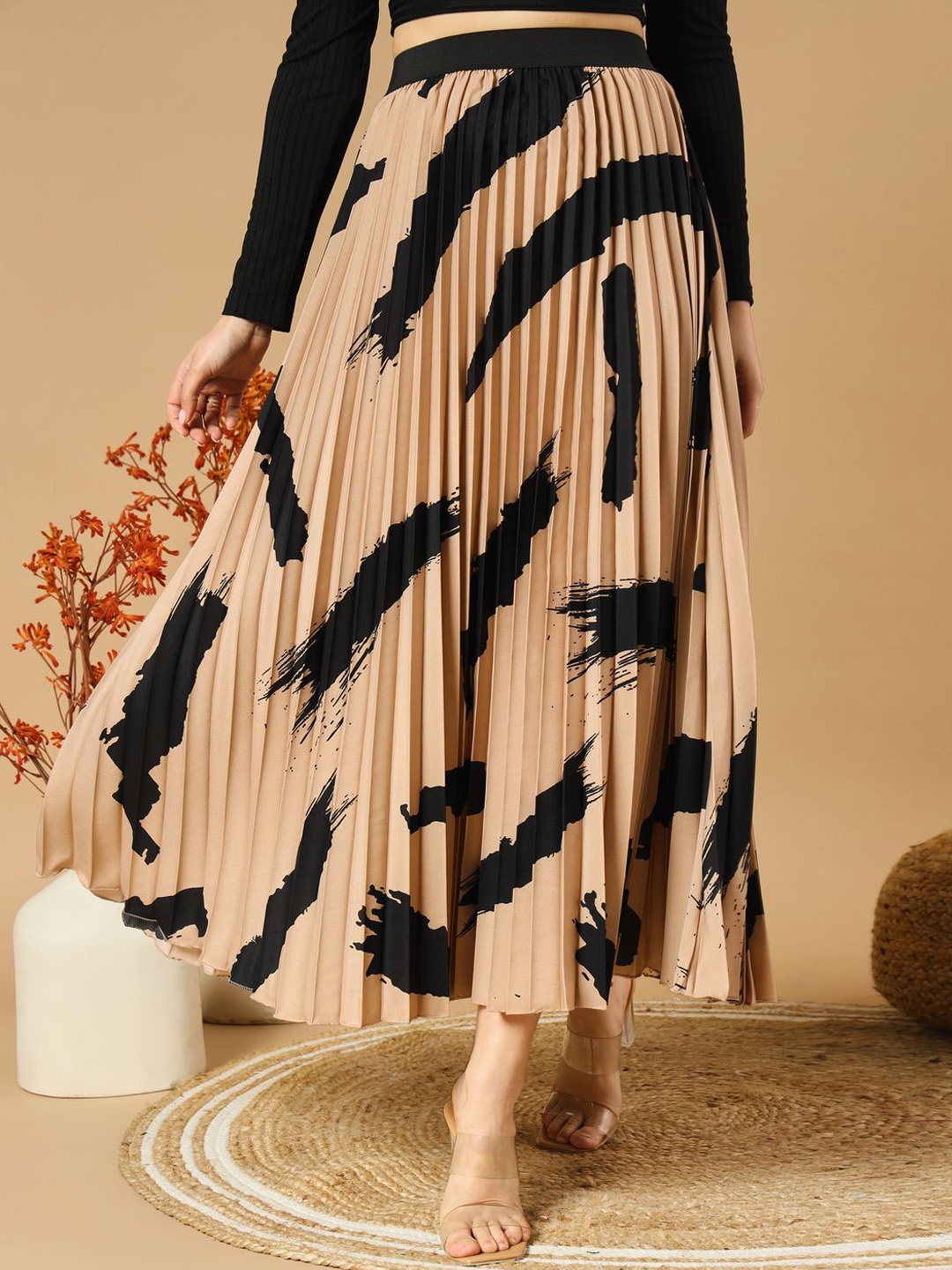 

ZWERLON Printed A-Line Maxi Skirt, Beige