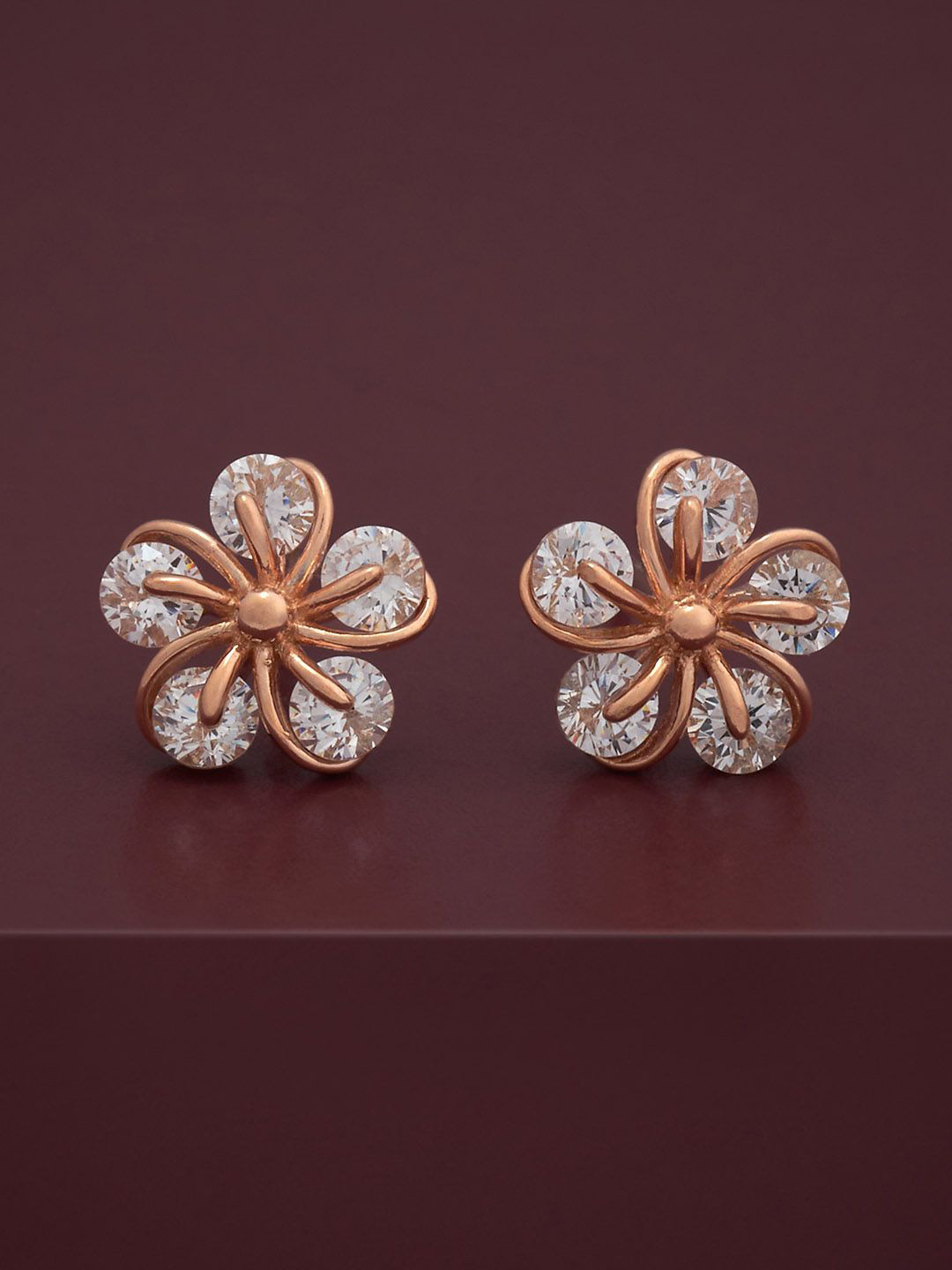 

Kushal's Fashion Jewellery 92.5 Silver Rose Gold-Plated Zircon Studs Earrings