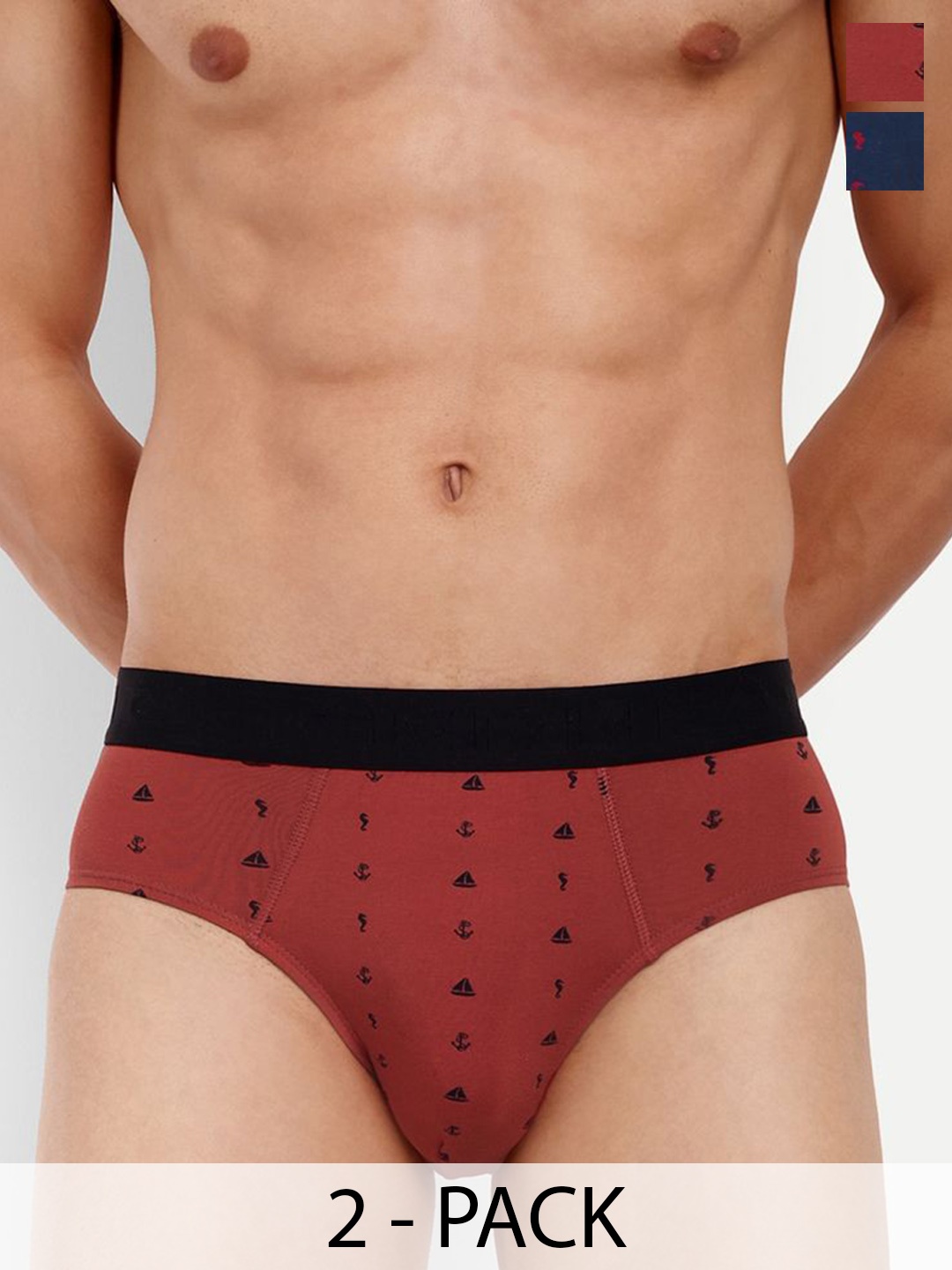 

LOGGERHEAD Pack of 2 Printed Cotton Hipster Briefs LHPB008-NAVYBLUE-ORNAGE, Navy blue
