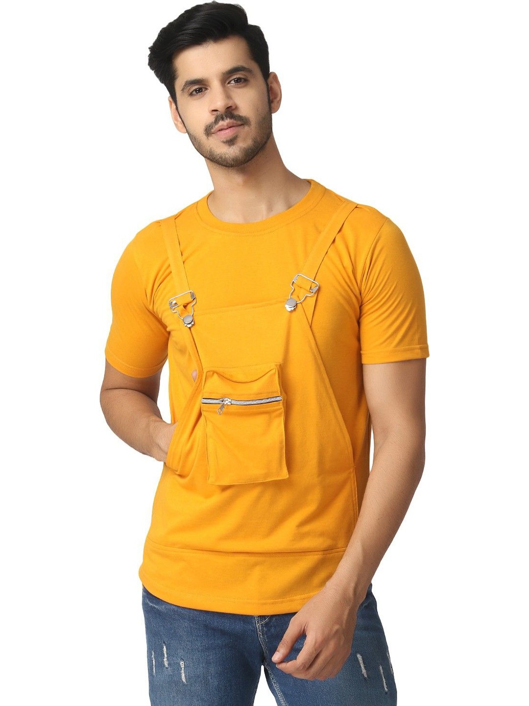 

Black Collection Men Solid Round Neck Cotton Slim Fit T-shirt, Mustard