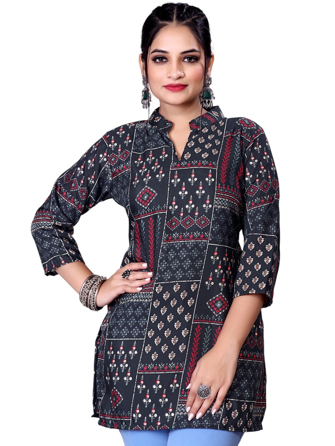 

SPECKLESS Women Ethnic Motifs Printed Straight Kurti, Black