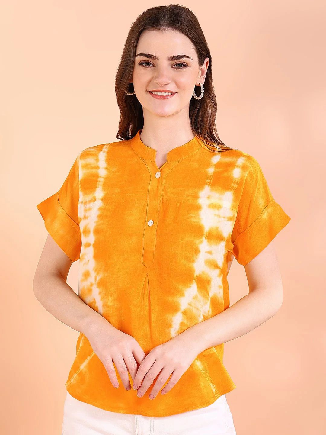 

Moda Rapido Women Classic Opaque Printed Casual Shirt, Orange