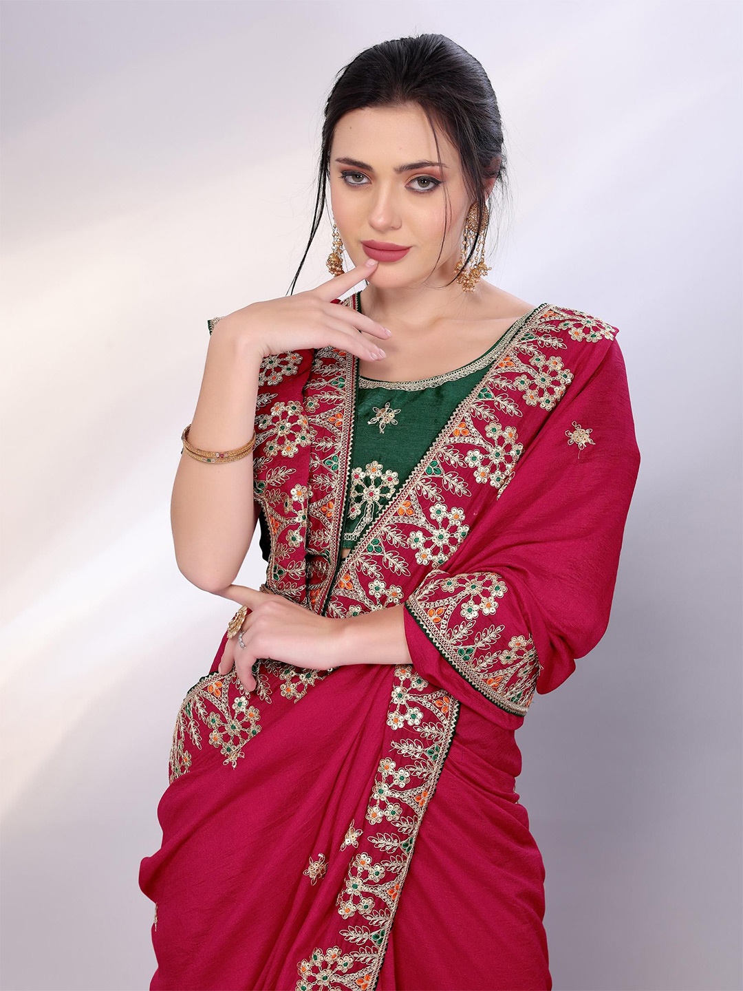 

HERE&NOW Sequinned Embellished Embroidered Saree, Rose