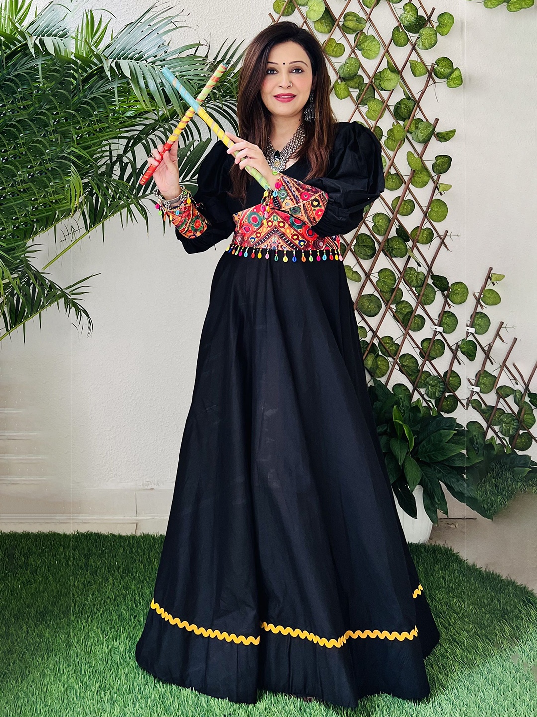 

FFI Women Embroidered Maxi Ethnic Dress, Black
