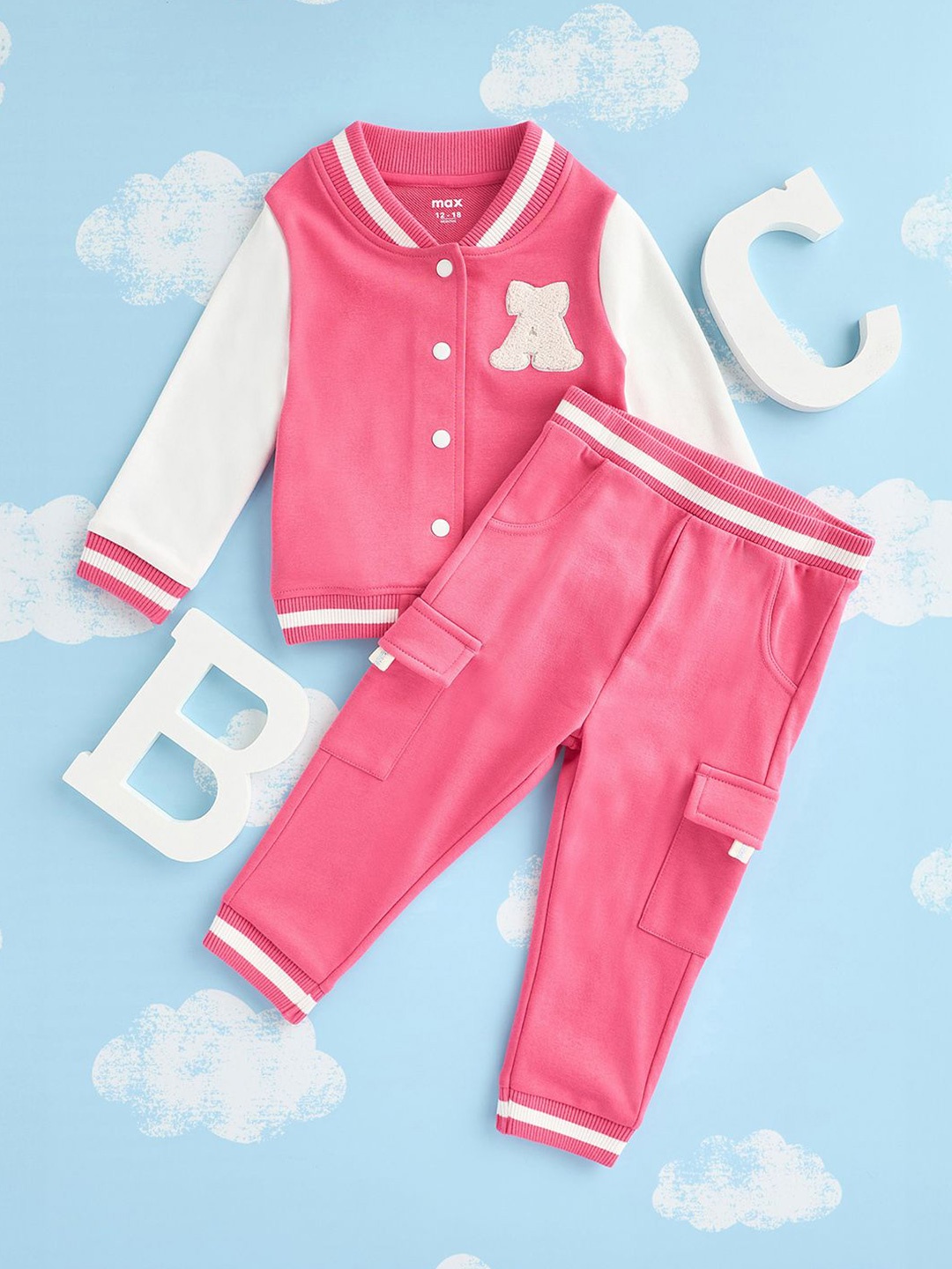 

max Girls Colourblocked Long Sleeves Shirt With Trousers, Pink