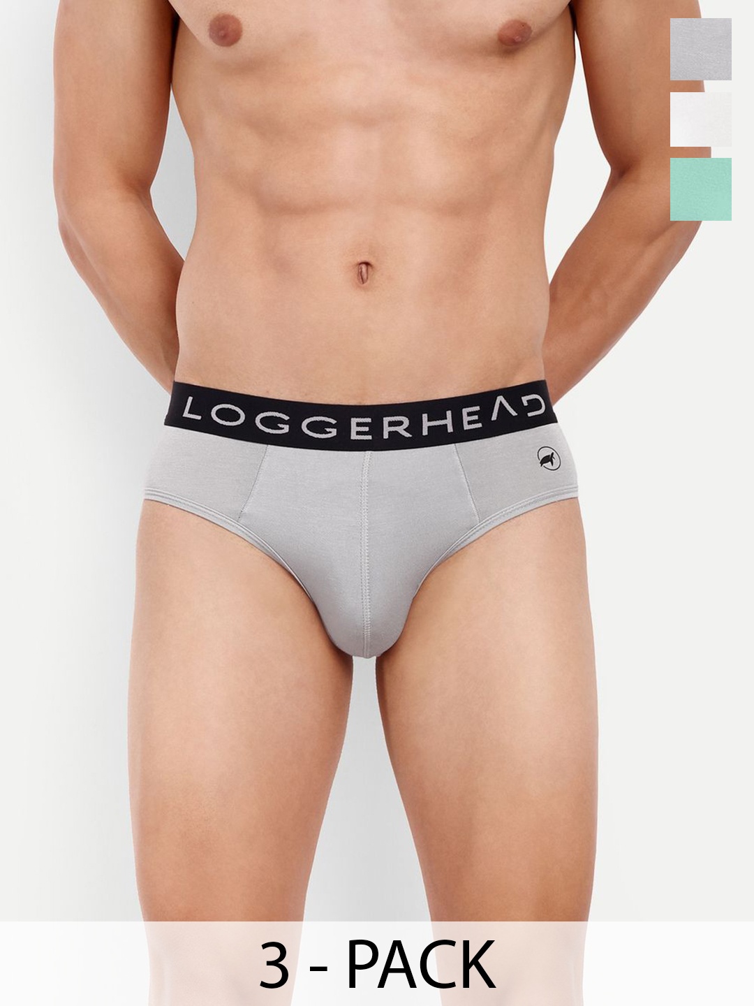 

LOGGERHEAD Pack Of 3 Cotton Hipster Briefs LHMB013-Harbar-Water-White, Grey