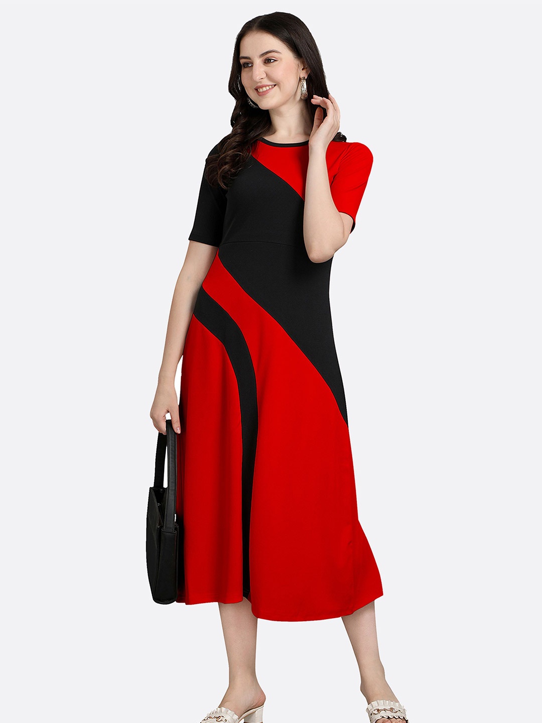 

DressBerry Women Colourblocked Dress, Red