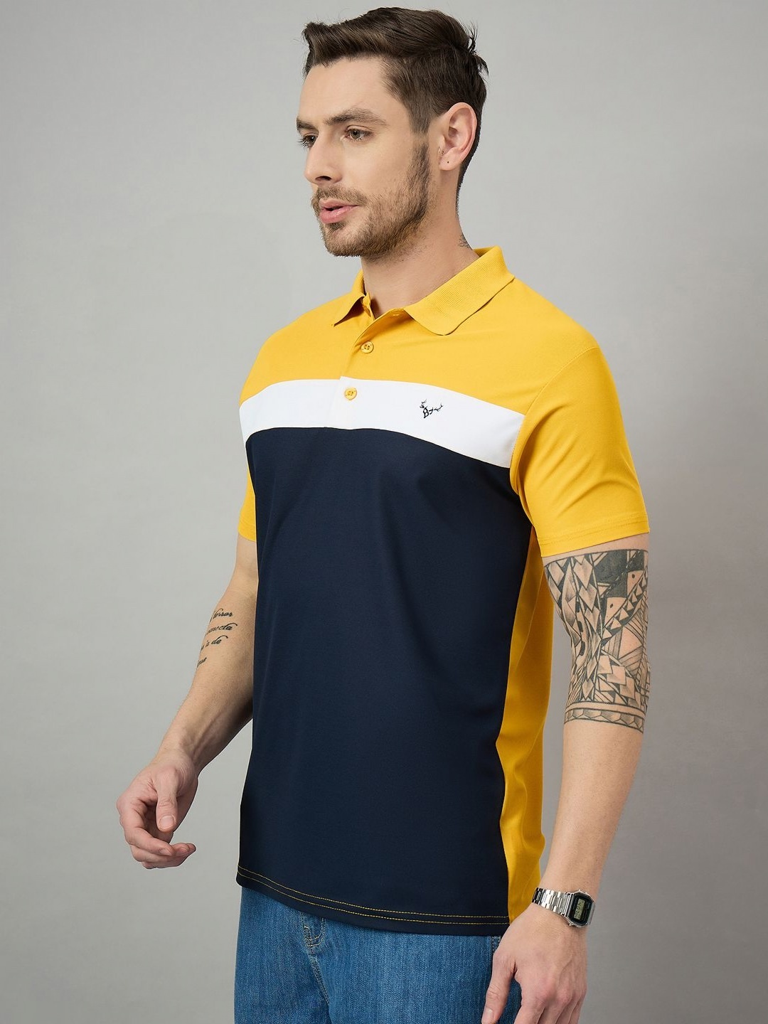 

BRONATION Men Colourblocked Polo Collar Cotton T-shirt, Mustard