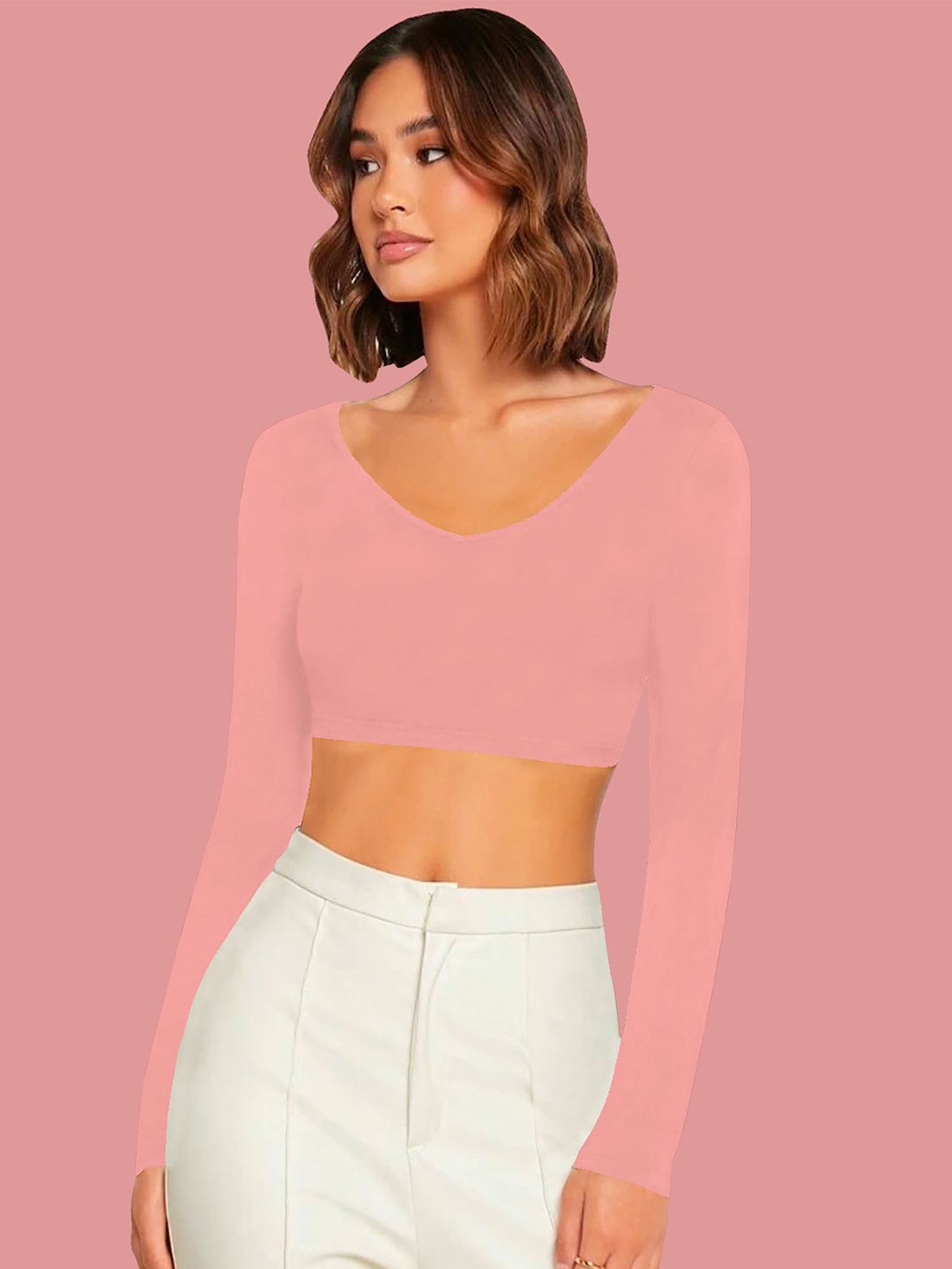 

Dream Beauty Fashion Women Solid V-Neck Top, Peach