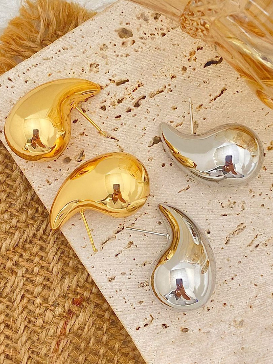 

Celestique Set Of 2 Teardrop Shaped Studs, Gold