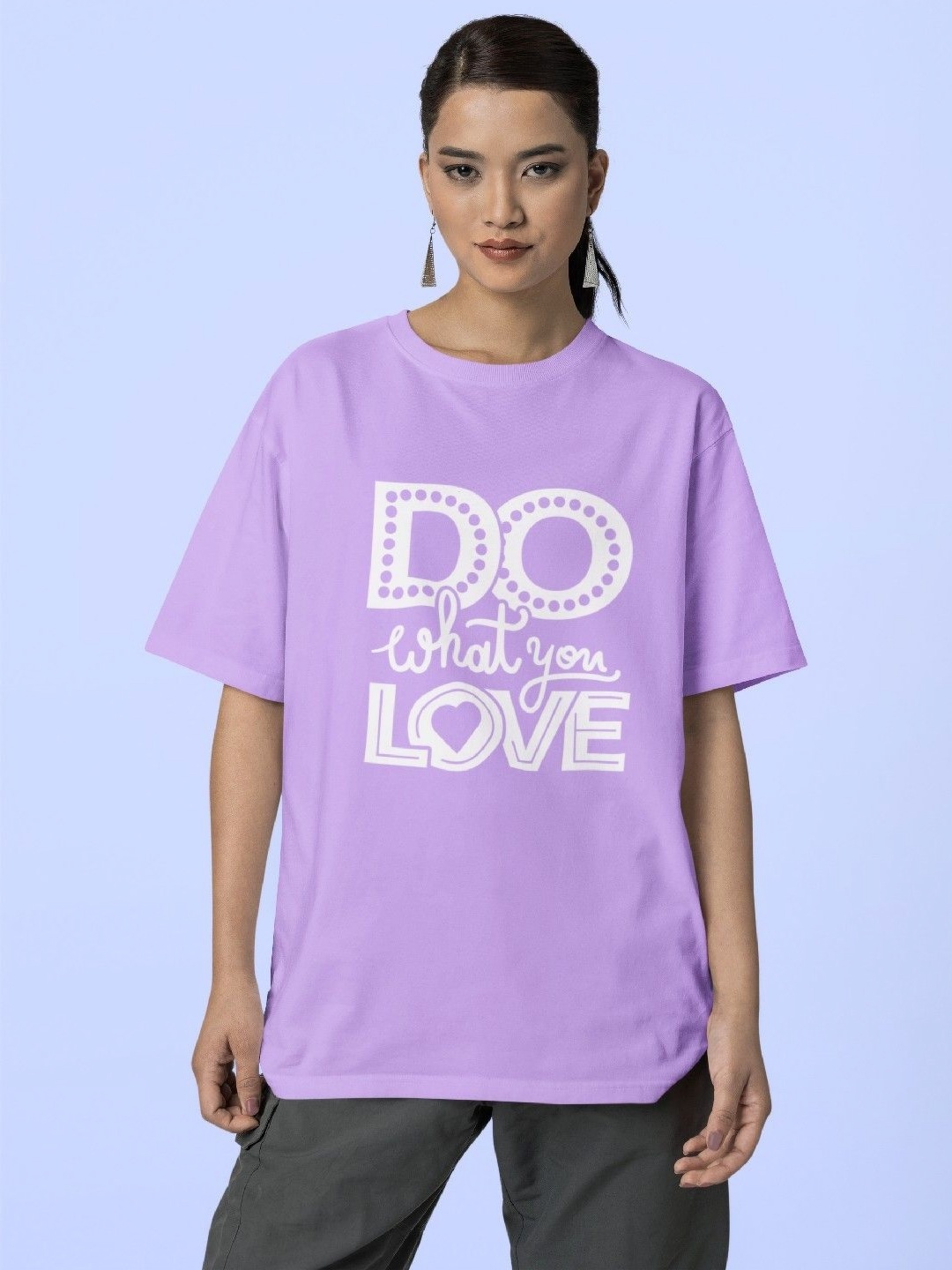 

Reifica Women Typography Printed Round Neck Cotton Oversized T-shirt, Lavender
