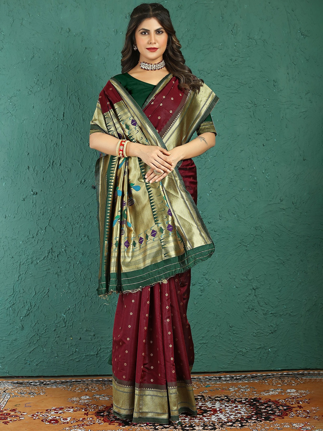 

Kandora Woven Design Zari Pure Silk Paithani Saree, Brown
