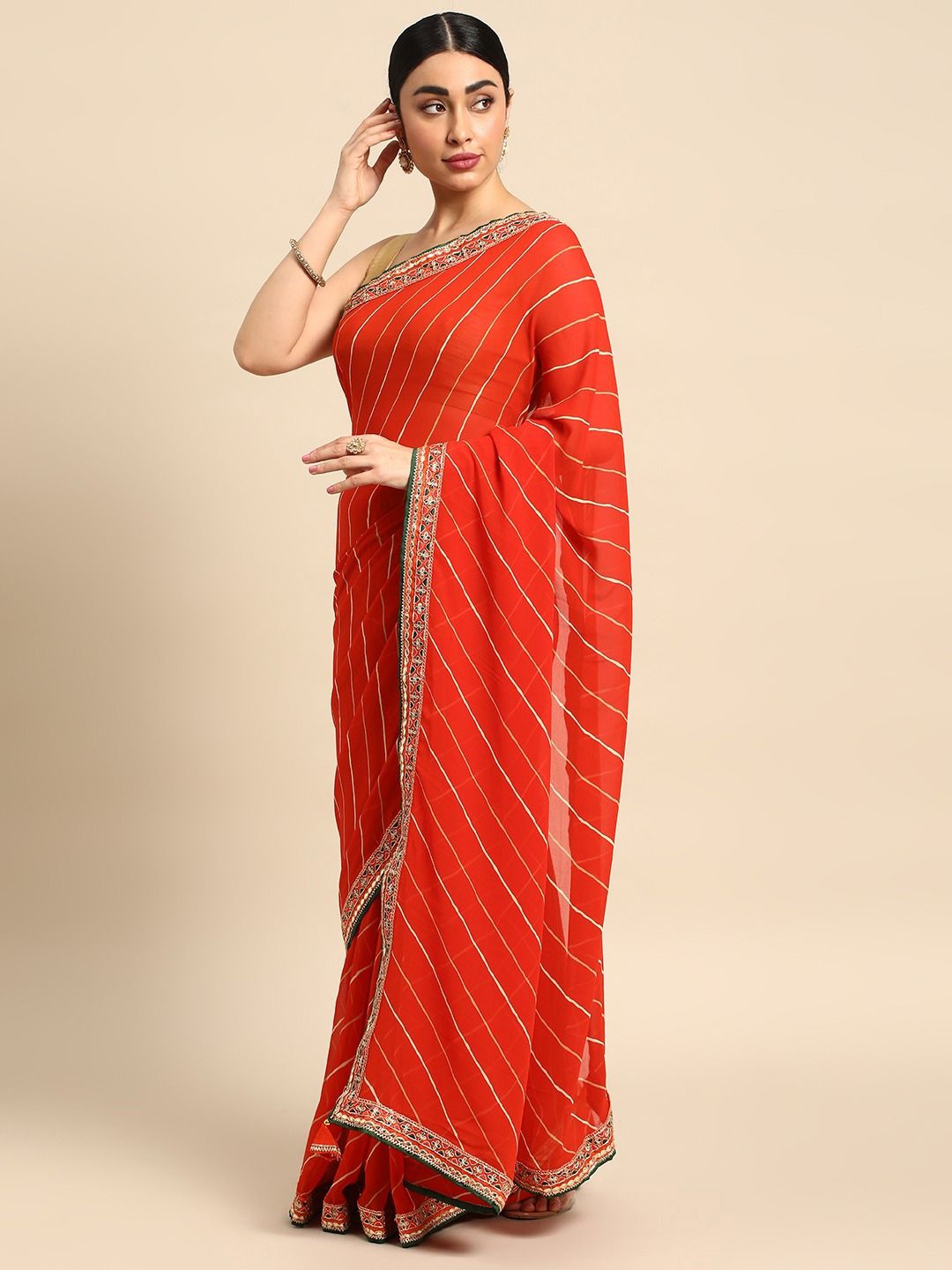 

DIVASTRI Leheriya Gotta Patti Poly Chiffon Leheriya Saree, Orange