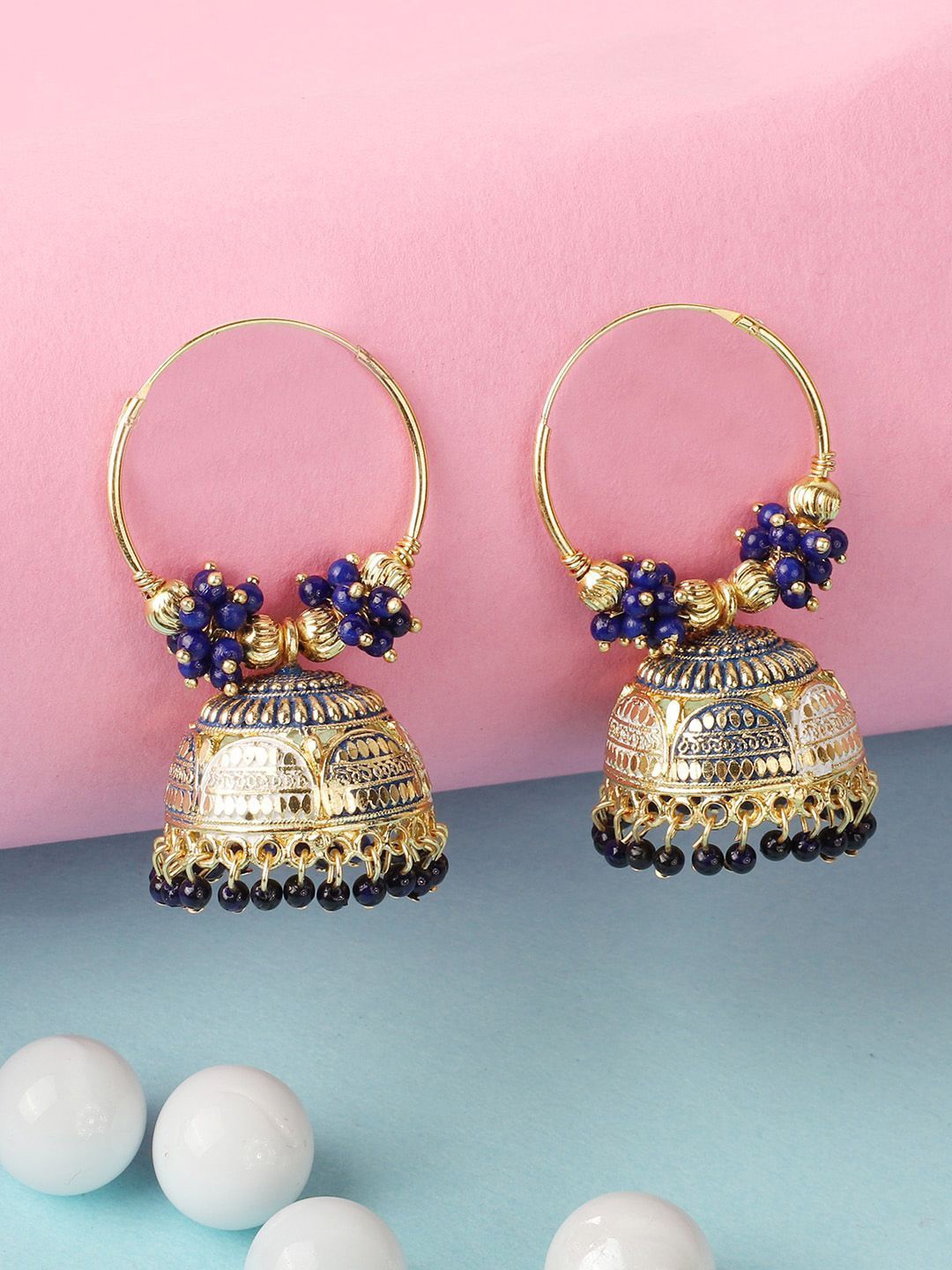 

Anouk Gold-Plated Artificial Beaded Dome Shaped Jhumkas