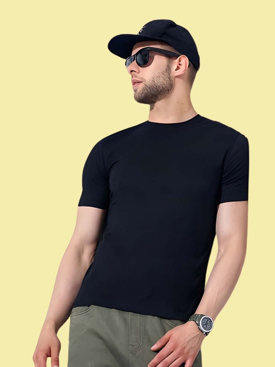 

THE BEETEL HOUSE Men Drop-Shoulder Sleeves T-shirt, Black