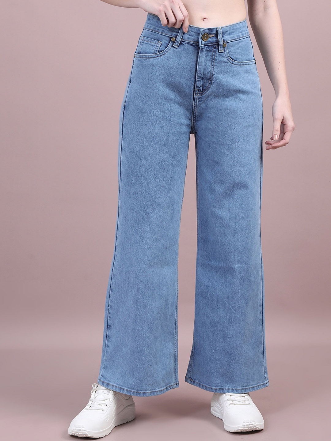 

FLYTIVE Women Comfort Wide Leg Mid-Rise Stretchable Jeans, Blue