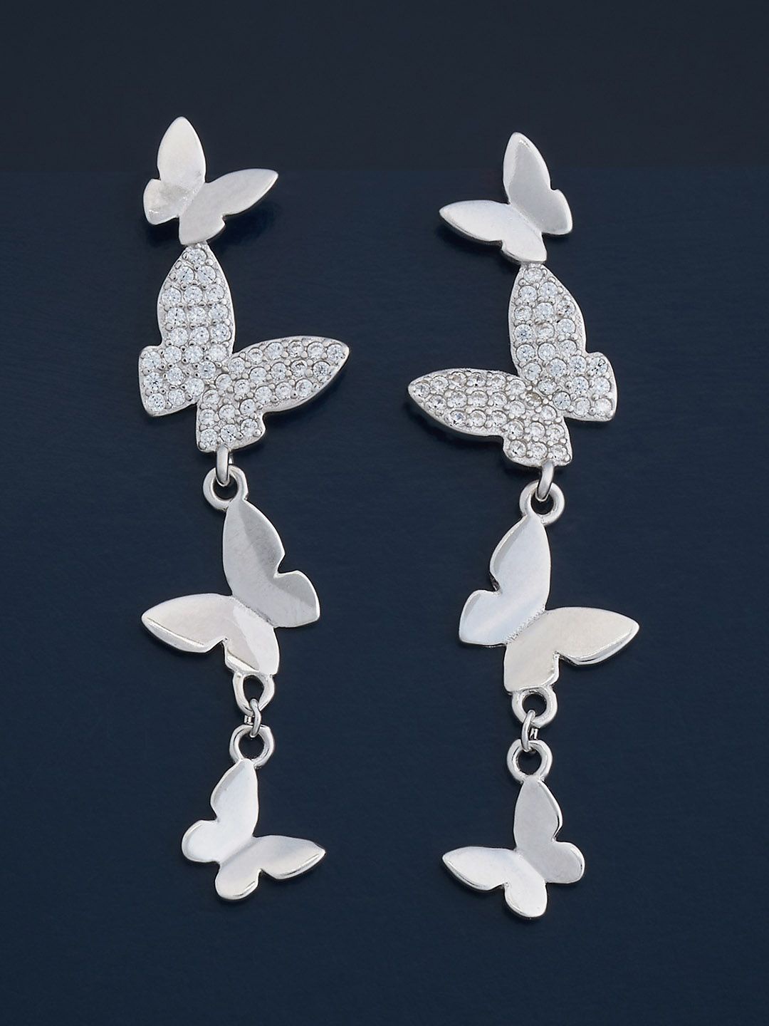 

Kushal's Fashion Jewellery 92.5 Silver Rhodium-Plated CZ Drop Earrings