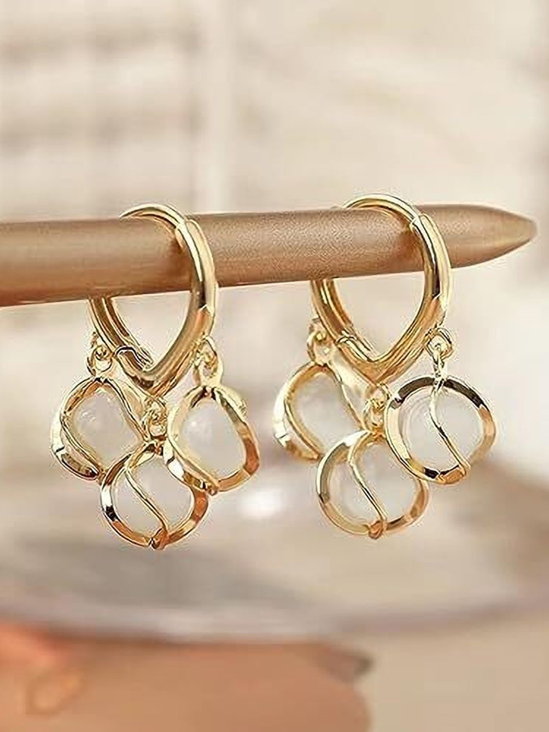 

Celestique Gold Plated Pearls Studded Contemporary Drop Earrings