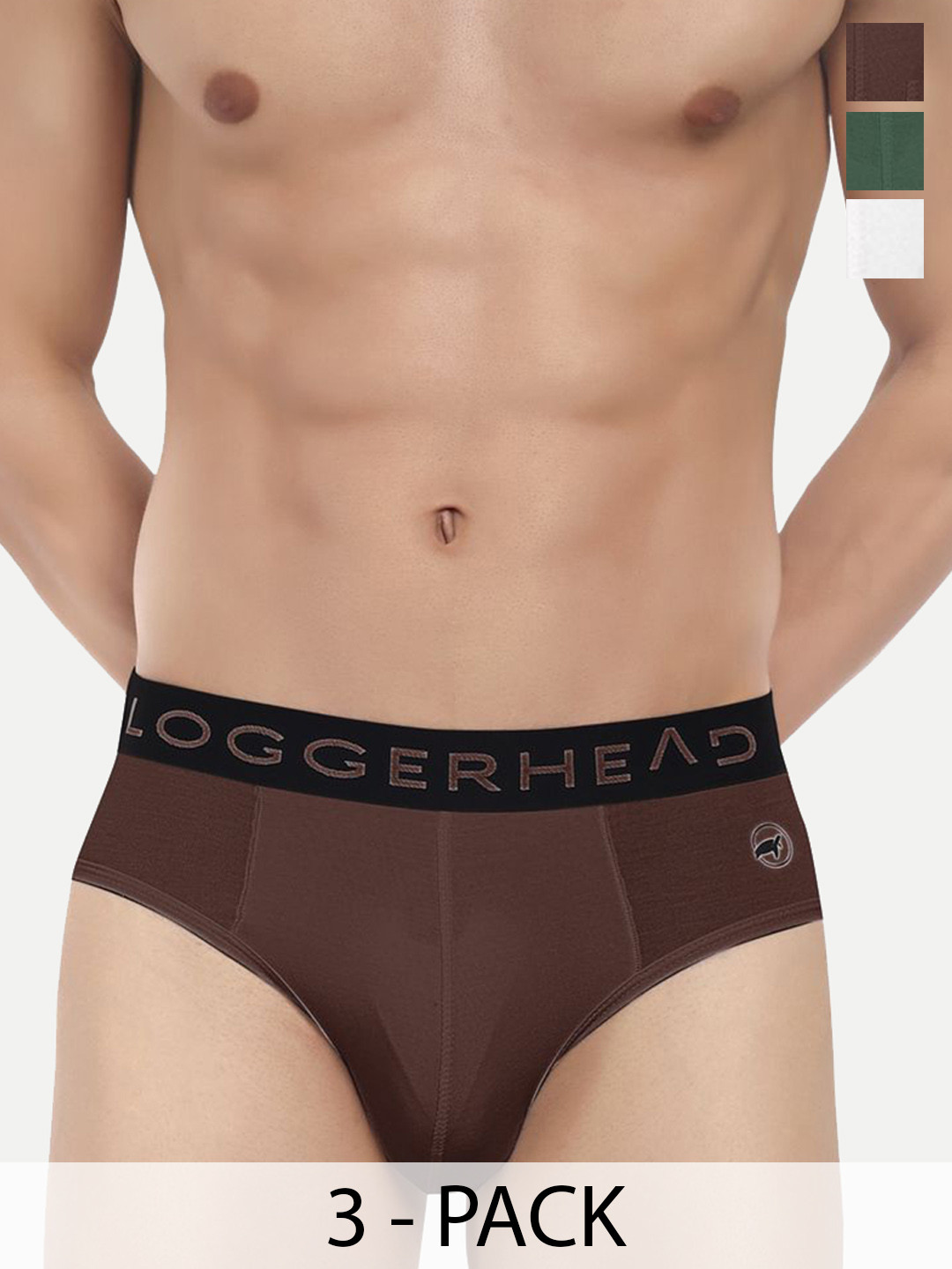 

LOGGERHEAD Pack Of 3 Cotton Hipster Briefs LHMB013-Bitter-Garden-White, Brown
