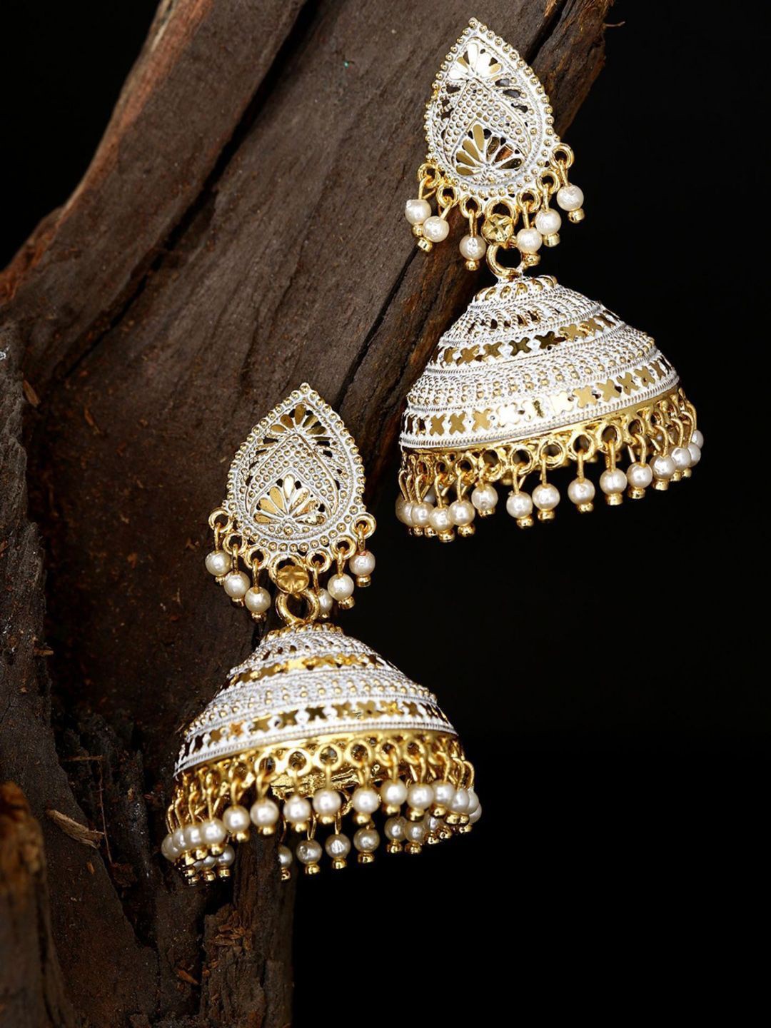

Anouk Gold Plated Dome Shaped Jhumkas Earrings, White