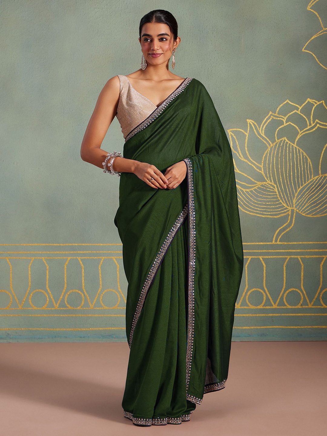 

Mitera Beads and Stones Designer Saree, Sea green