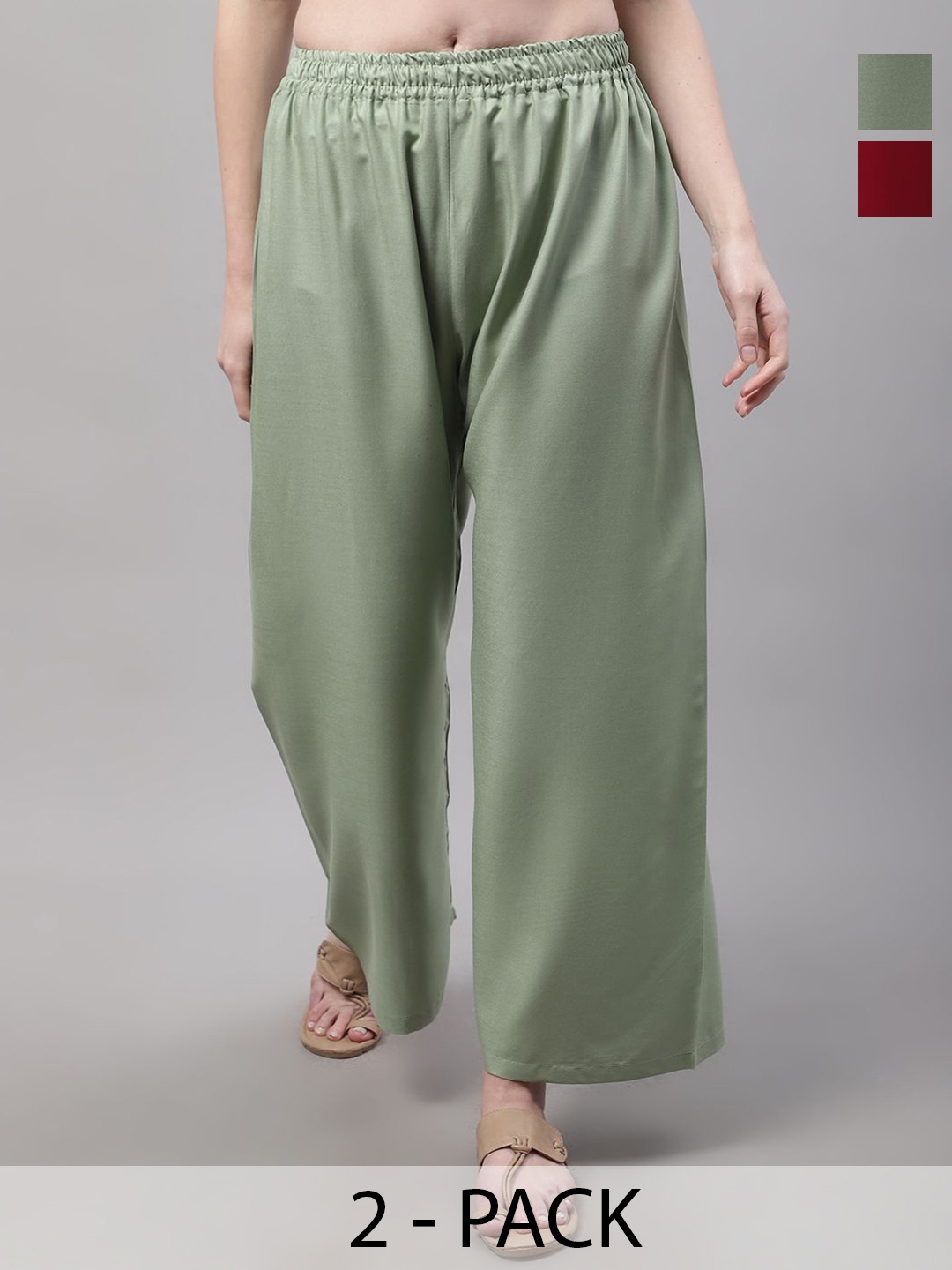 

Valles365 by S.C. Women pack of 2 Flared Ethnic Palazzos, Green