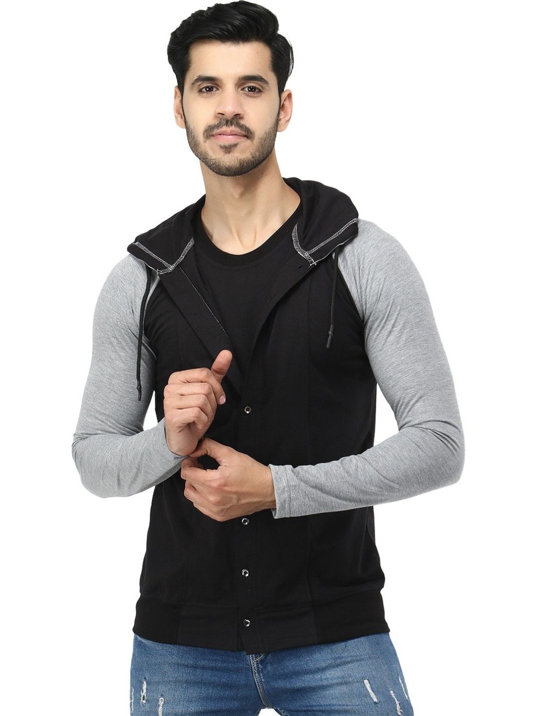 

Black Collection Men Colourblocked Hooded T-shirt